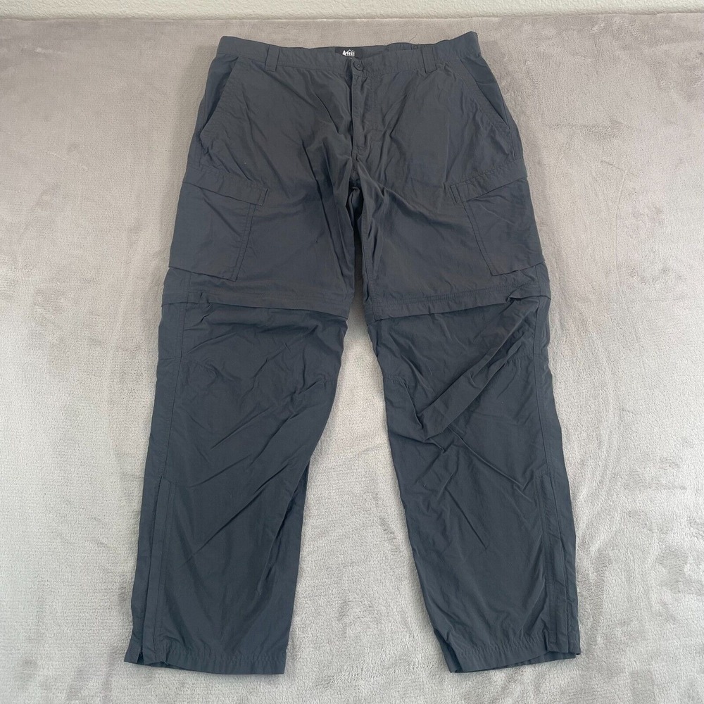 REI Co-op Sahara Convertible Pants Men 40x30 Charcoal Grey Cargo DWR Relaxed Fit